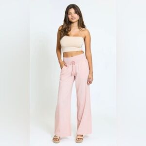 Rewash Luna boardwalk Linen wide leg pants hi rise smocked elastic waist large